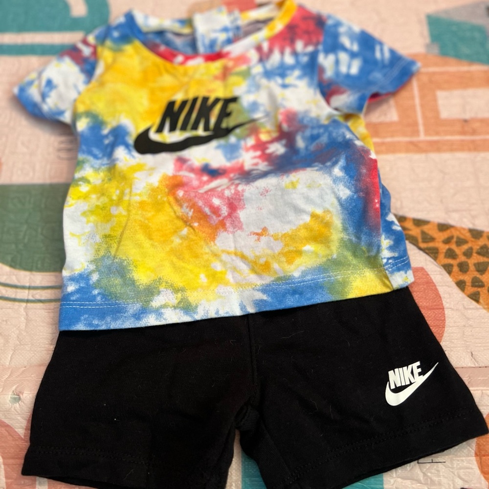 Nike Colorful Tie-Dye Tee and Black Shorts Set